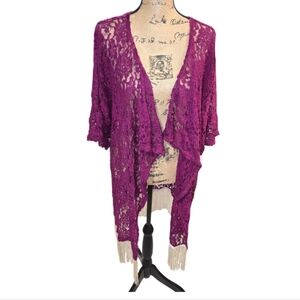 LulaRoe Elegant Purple Lace Waterfall Fringe Women's Cardigan Sweater Size Large
